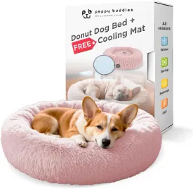 Donut Bed   F R E E Removable Cooling mat, Calming Dog Bed, Washable, Ideal for Small to Large Dogs and Cats & Round Dog Bed, Multiple Sizes,Pink, Combo Medium (30" L x 30" W x 8" Th)