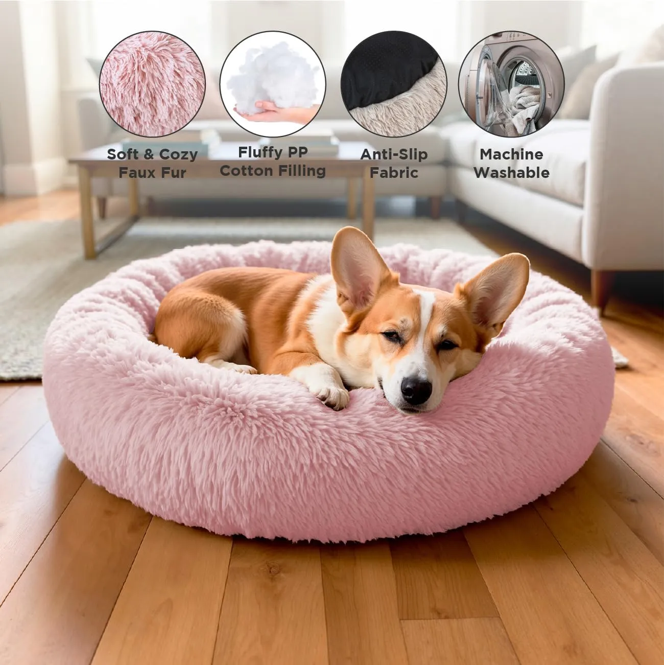 Donut Bed   F R E E Removable Cooling mat, Calming Dog Bed, Washable, Ideal for Small to Large Dogs and Cats & Round Dog Bed, Multiple Sizes,Pink, Combo Medium (30" L x 30" W x 8" Th)