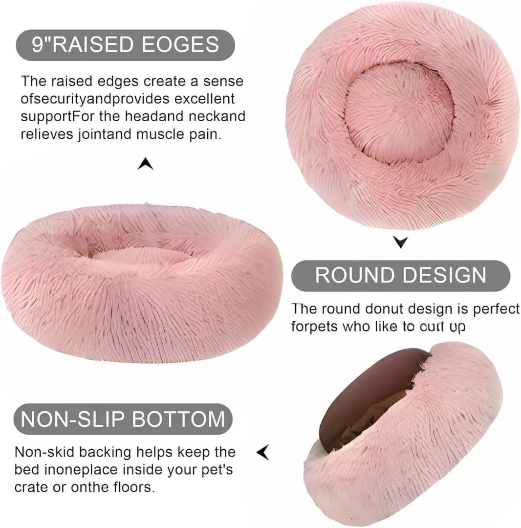 Donut Bed   F R E E Removable Cooling mat, Calming Dog Bed, Washable, Ideal for Small to Large Dogs and Cats & Round Dog Bed, Multiple Sizes,Pink, Combo Medium (30" L x 30" W x 8" Th)
