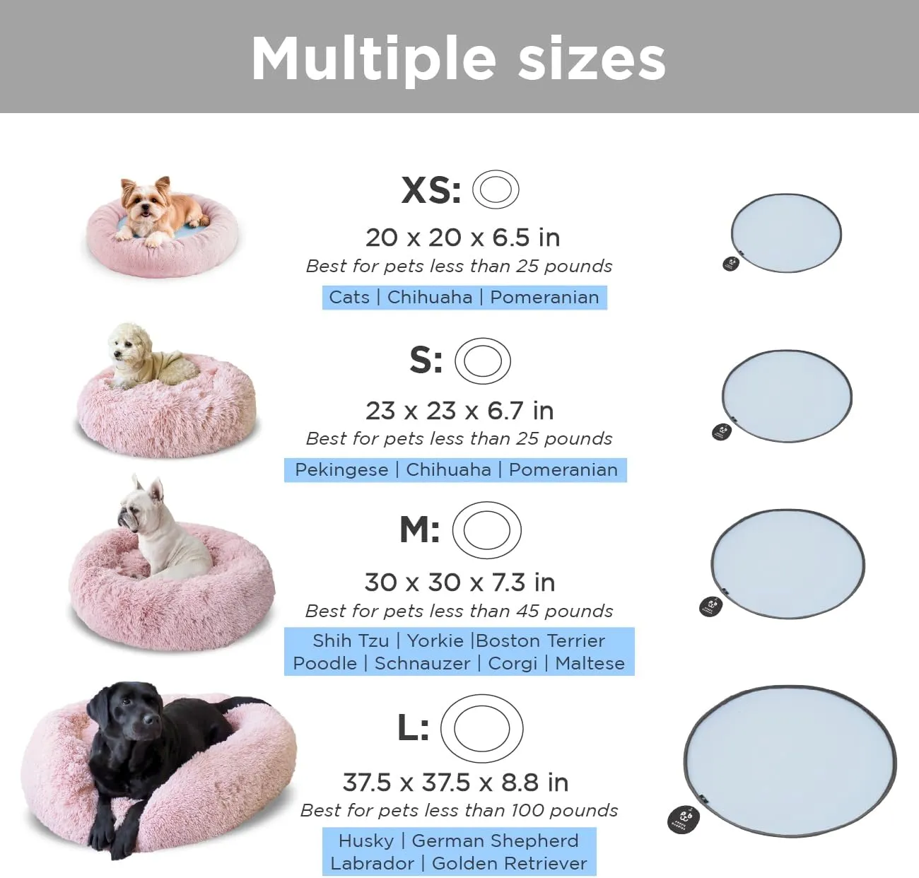 Donut Bed   F R E E Removable Cooling mat, Calming Dog Bed, Washable, Ideal for Small to Large Dogs and Cats & Round Dog Bed, Multiple Sizes,Pink, Combo Medium (30" L x 30" W x 8" Th)