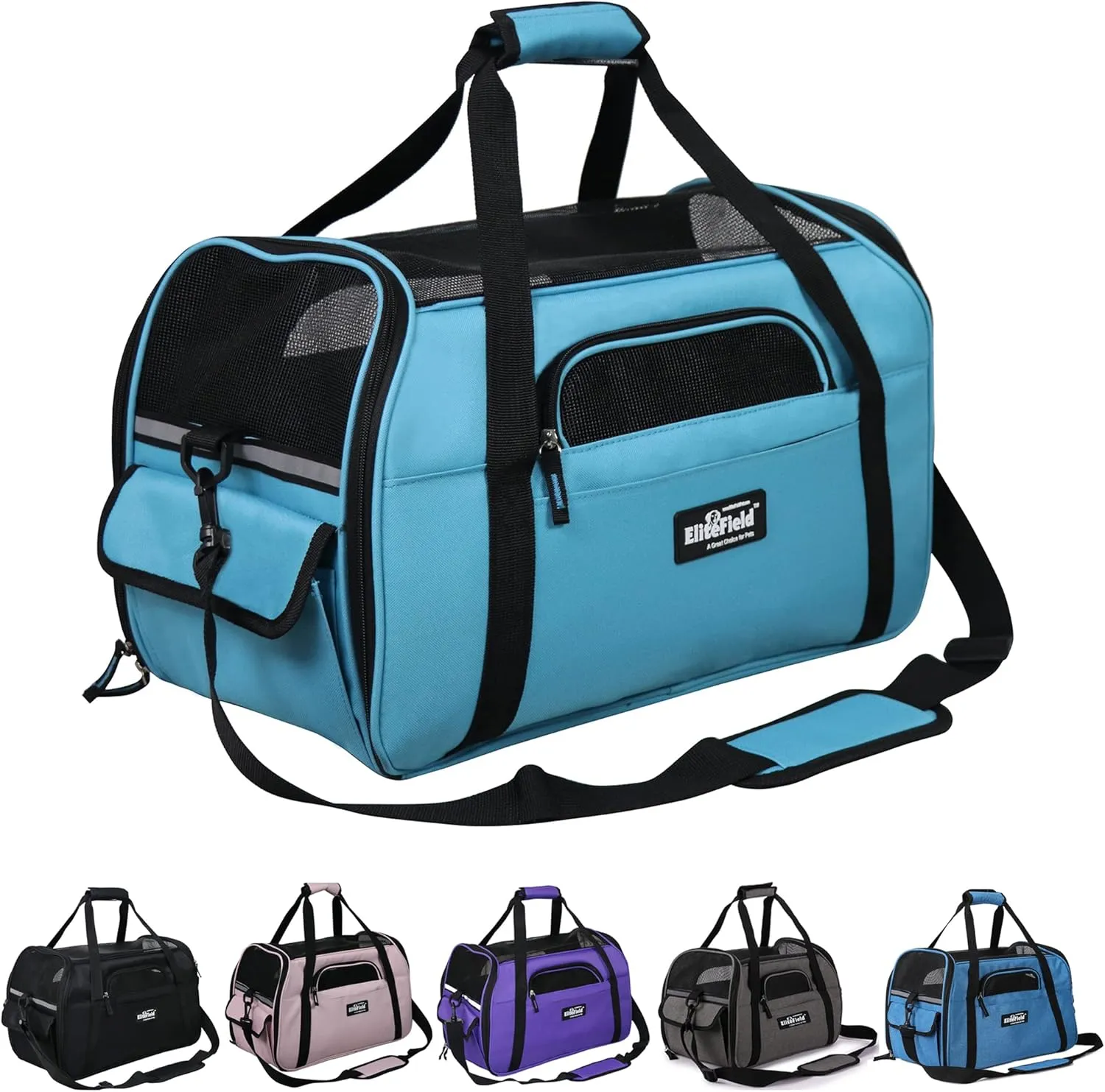 EliteField Soft Pet Carrier (3 Year Warranty, Airline Approved) Soft Sided Dog Puppy Cat Carrier Travel Bag (X-Large: 21" L x 12" W x 13" H, Sky Blue)