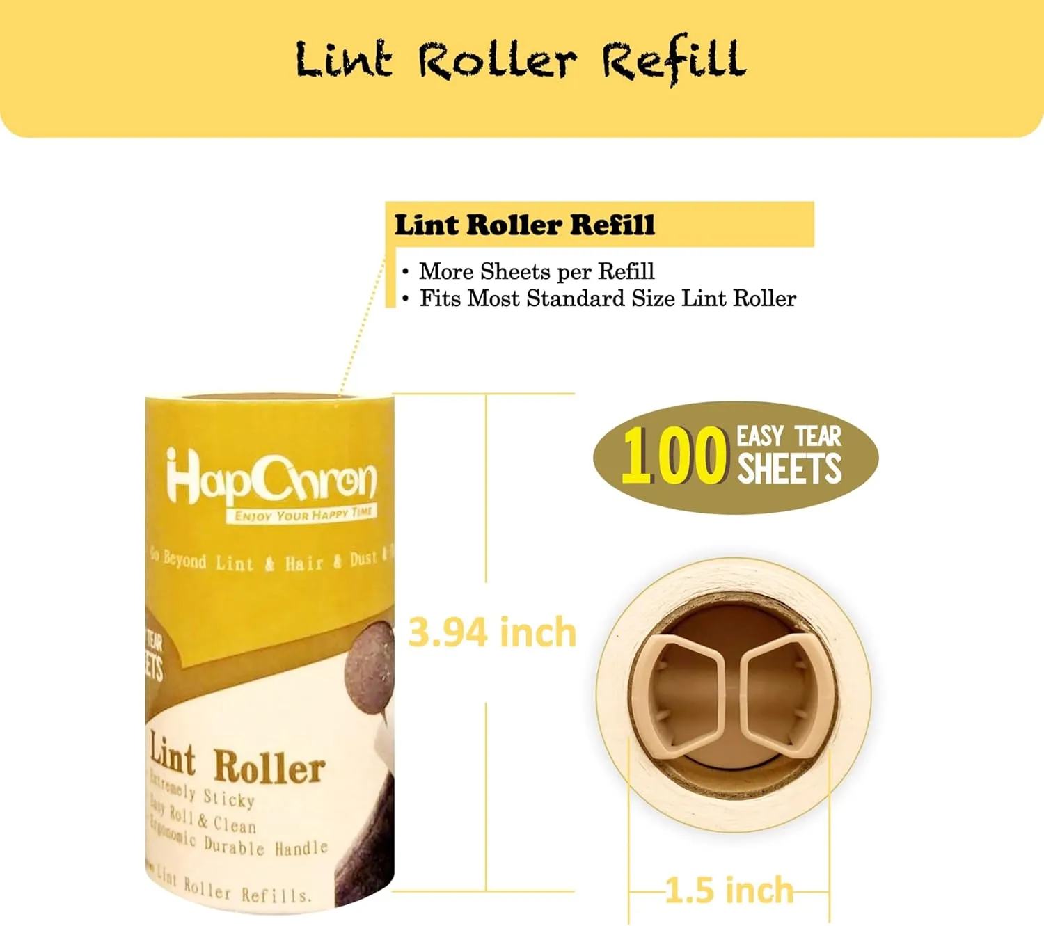 Extra Sticky Lint Roller Refills Only, Total 400 Easy Tear Sheets, Insert Tube Measures 1.5" and Fits Most 3.9"-4" Standard Size Lint Roller Handle, Works Great On Pet Hair(Pack of 4)