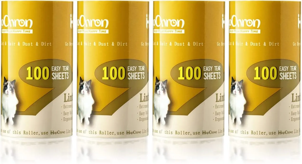 Extra Sticky Lint Roller Refills Only, Total 400 Easy Tear Sheets, Insert Tube Measures 1.5" and Fits Most 3.9"-4" Standard Size Lint Roller Handle, Works Great On Pet Hair(Pack of 4)