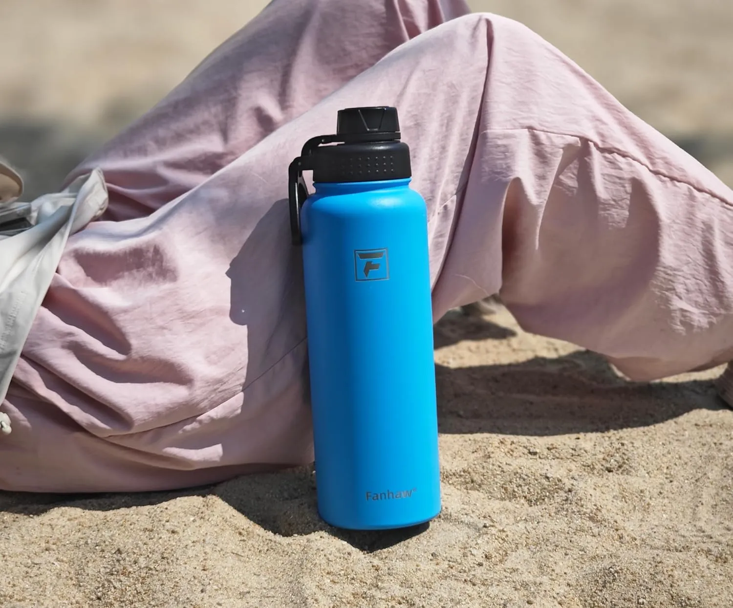 Fanhaw 40 oz Stainless Steel Insulated Water Bottle With 3 Lids (Straw, Spout and Carabiner Lid) - Double Walled Travel Thermal Canteen Mug (Olive Green)