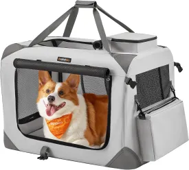 Feandrea 28 Inches Collapsible Soft Dog Crate, Portable Travel Dog Crate for Indoor and Outdoor Use, Dog Carrier Kennel with Safety Zippers, for Living Room, Car, Travelling, Smoke Gray UPDC070G02