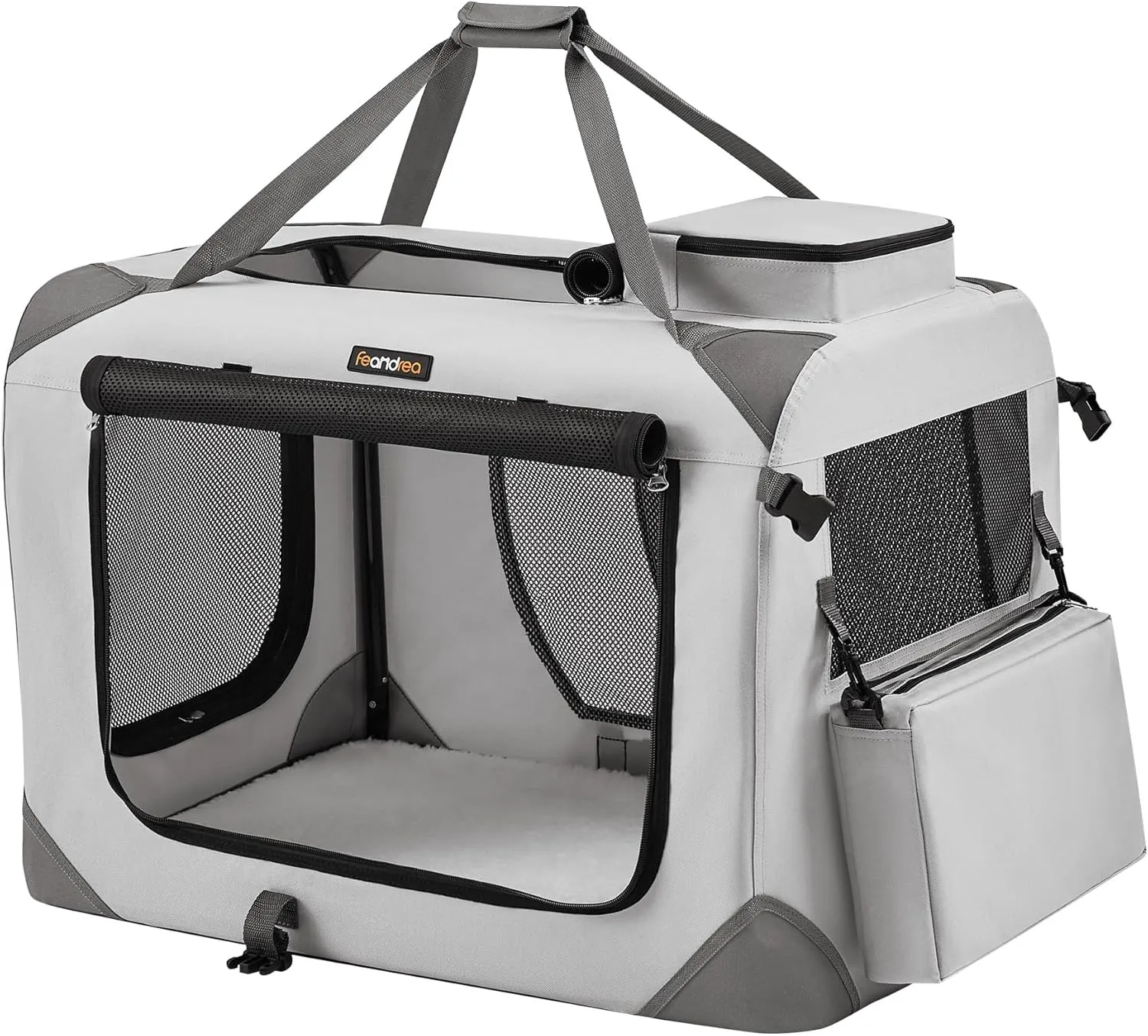 Feandrea 28 Inches Collapsible Soft Dog Crate, Portable Travel Dog Crate for Indoor and Outdoor Use, Dog Carrier Kennel with Safety Zippers, for Living Room, Car, Travelling, Smoke Gray UPDC070G02