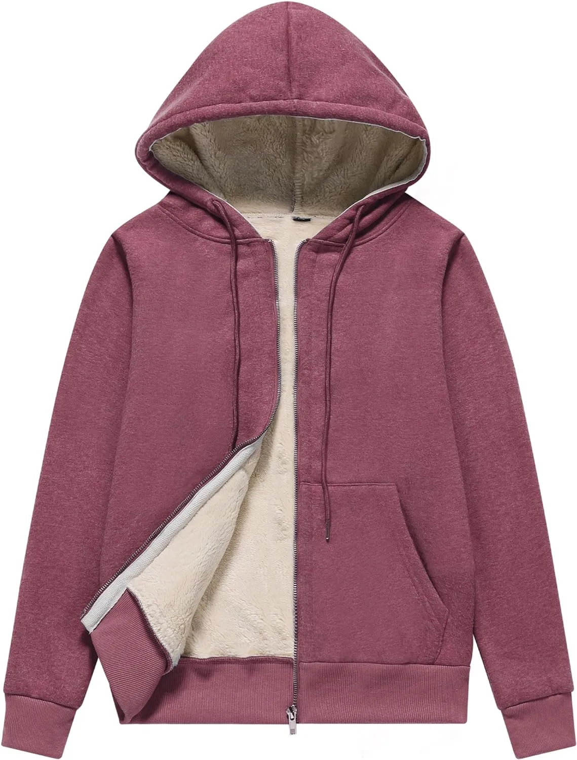 Flygo Women Winter Hoodies Zip Up Fleece Sherpa Lined Warm Sweatshirts Jacket