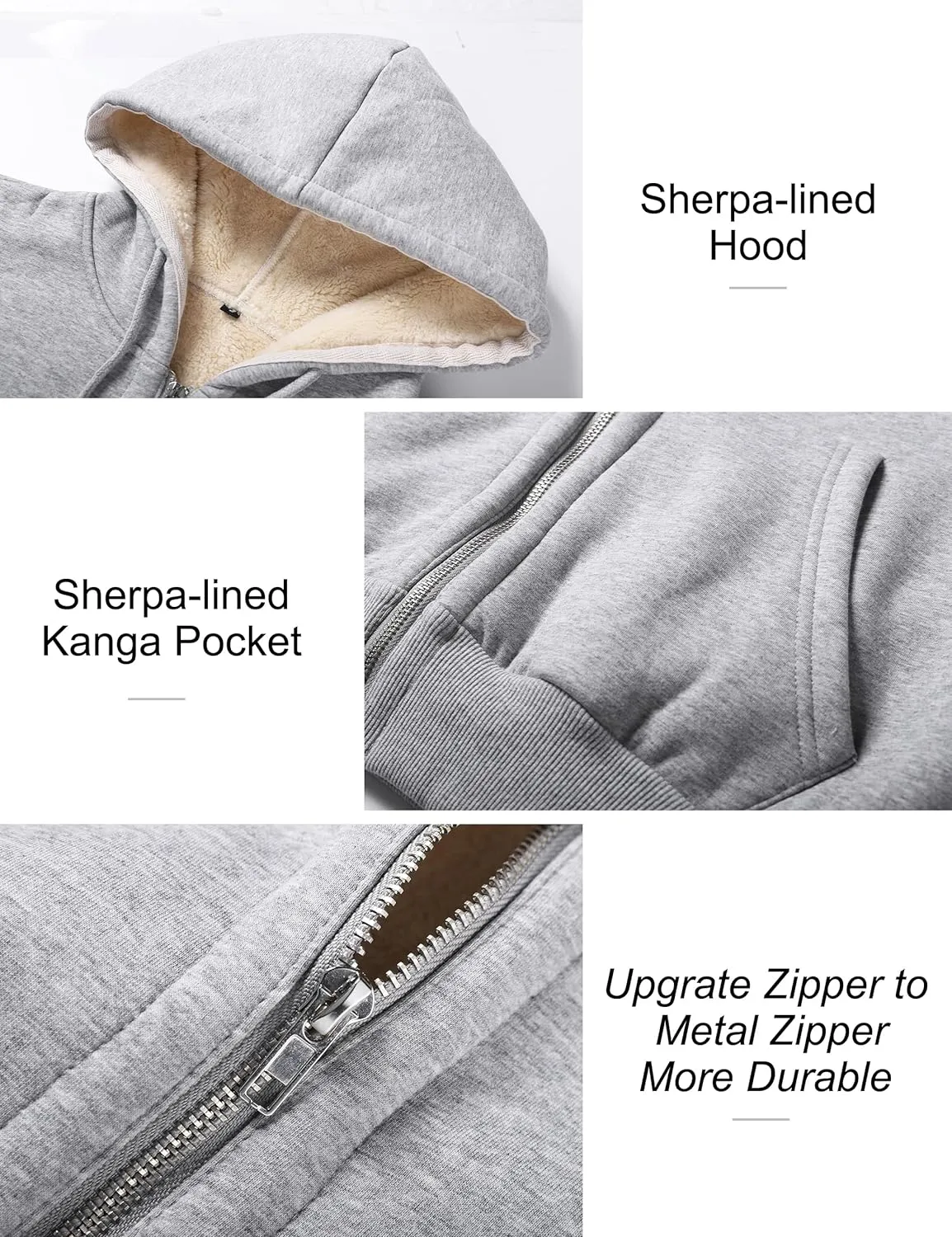 Flygo Women Winter Hoodies Zip Up Fleece Sherpa Lined Warm Sweatshirts Jacket
