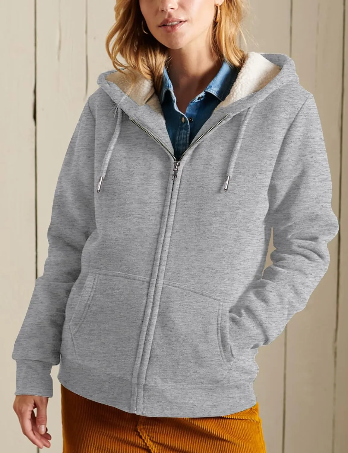 Flygo Women Winter Hoodies Zip Up Fleece Sherpa Lined Warm Sweatshirts Jacket