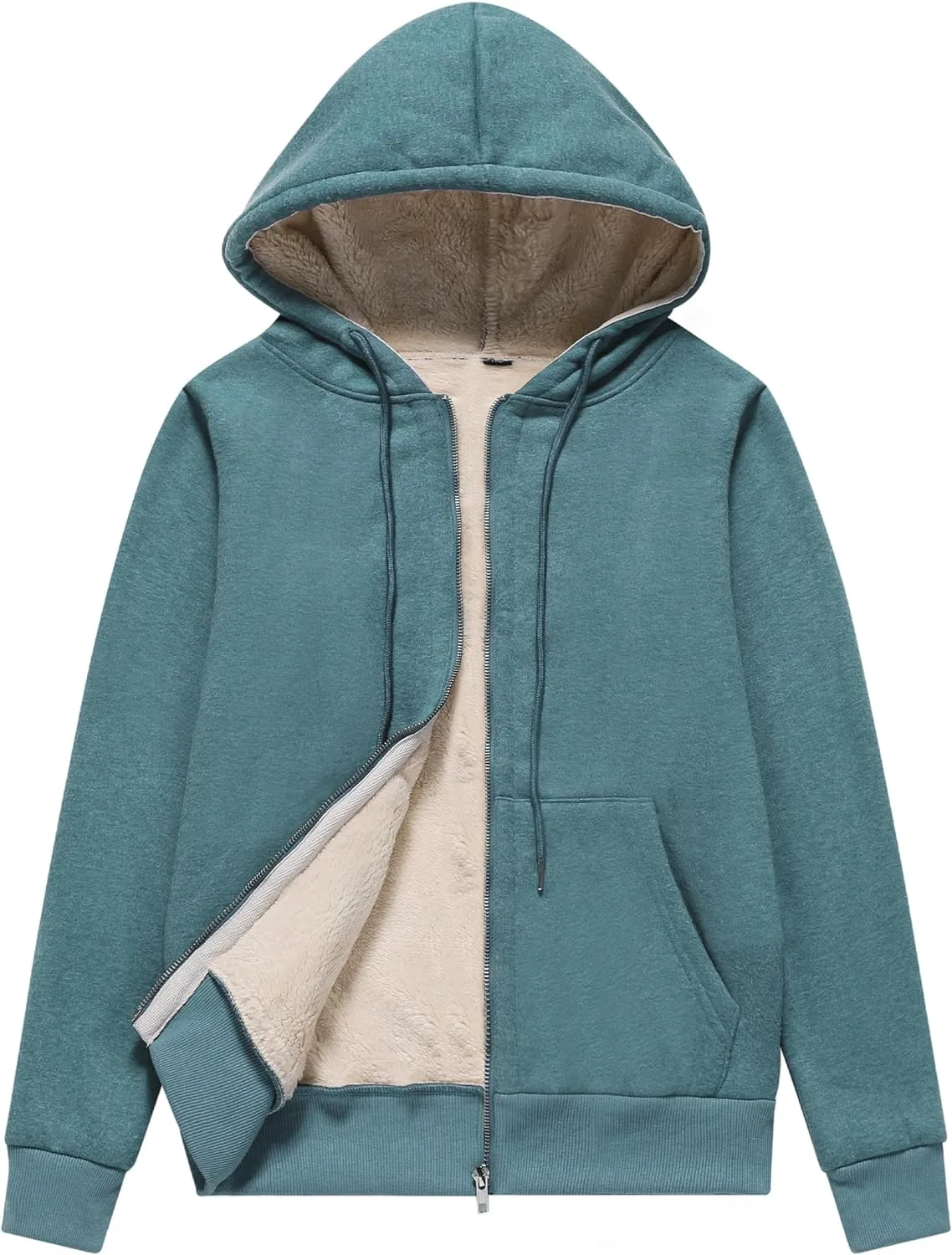 Flygo Women Winter Hoodies Zip Up Fleece Sherpa Lined Warm Sweatshirts Jacket