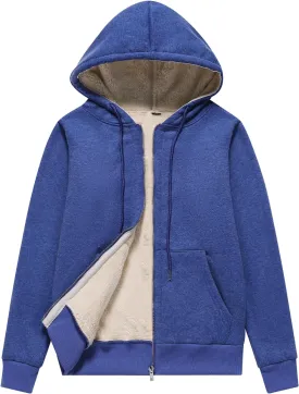 Flygo Women Winter Hoodies Zip Up Fleece Sherpa Lined Warm Sweatshirts Jacket