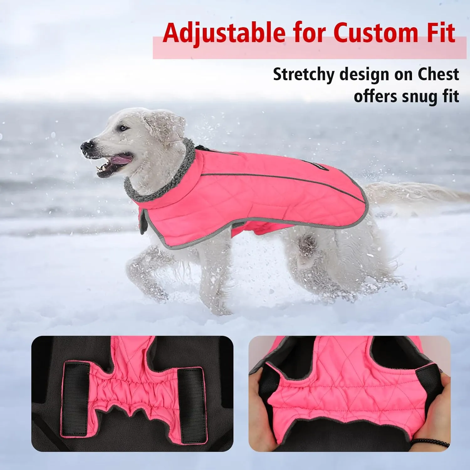 Fragralley Winter Coat - Windproof, Adjustable, Waterproof Dog Jacket with Turtleneck and Fleece for Cold Weather