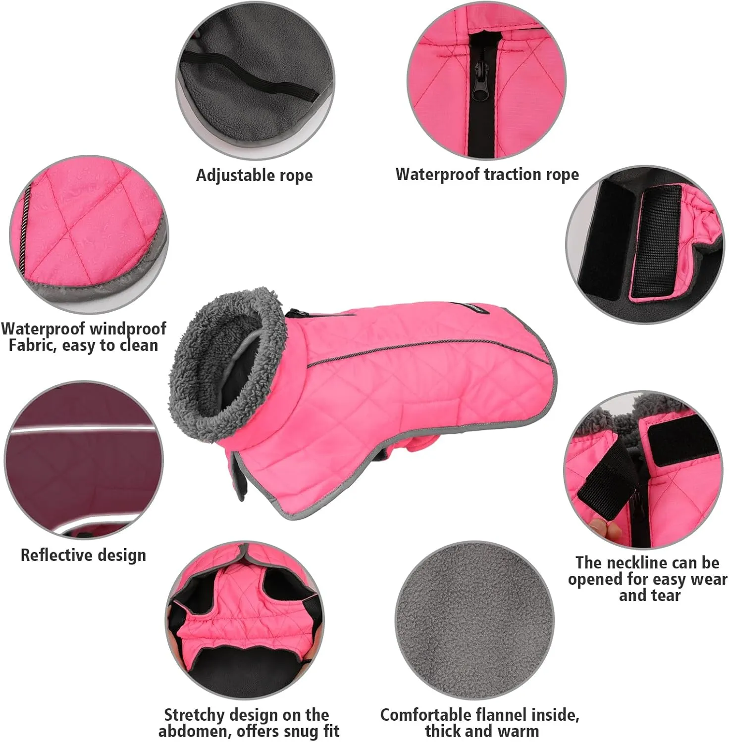 Fragralley Winter Coat - Windproof, Adjustable, Waterproof Dog Jacket with Turtleneck and Fleece for Cold Weather
