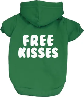 Free Kisses Dog Hoodie Fleece Lined Pullover Sweatshirt with Leash Hole (Green, X-Small 727)