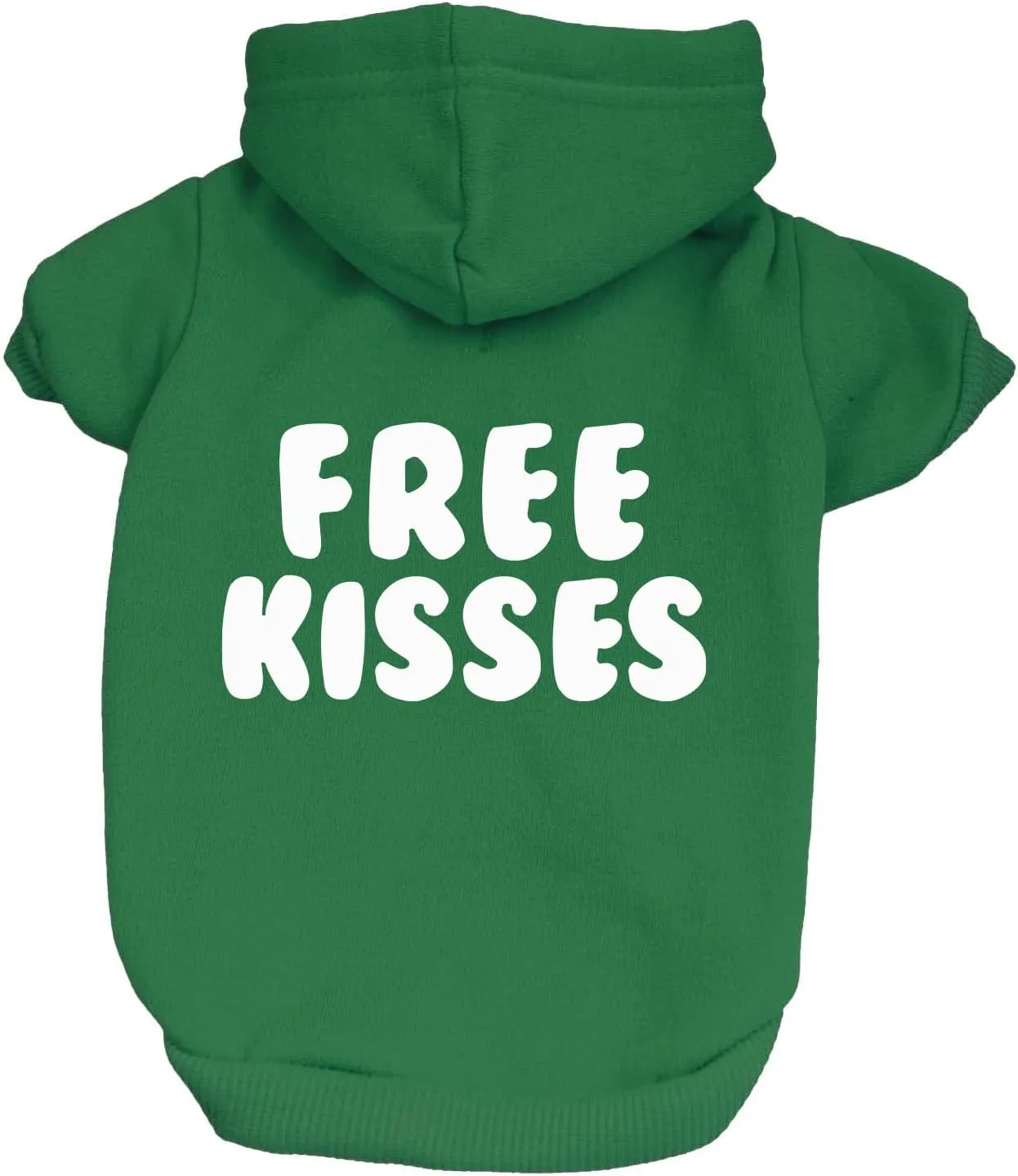 Free Kisses Dog Hoodie Fleece Lined Pullover Sweatshirt with Leash Hole (Green, X-Small 727)