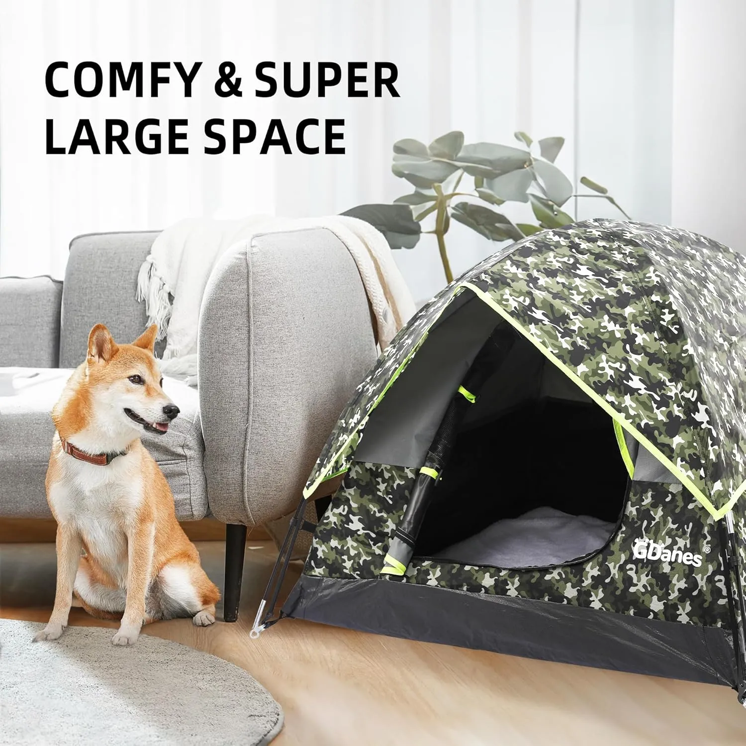 GDanes Camouflage Dog Tent House - Portable Indoor/Outdoor Dog Bed with Soft Pad for Large Dogs, 42 x 42 x 32 Inches