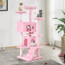 Heavy Duty Cat Tree,54 Inch Tall Cat Tower,2 Cozy Condos,Scratching Posts,Ladders & Sisal Pole,Multi-Level Perches Platforms for Indoor Cats,Sturdy Pet Climbing Furniture,Pink