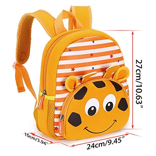 Hipiwe Little Kid Toddler Backpack Baby Boys Girls Kindergarten Pre School Bags Cute Neoprene Cartoon Backpacks for Children 1-5 Years Old (Giraffe)