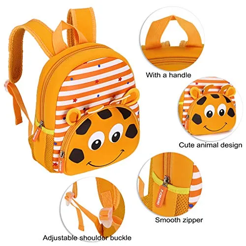 Hipiwe Little Kid Toddler Backpack Baby Boys Girls Kindergarten Pre School Bags Cute Neoprene Cartoon Backpacks for Children 1-5 Years Old (Giraffe)
