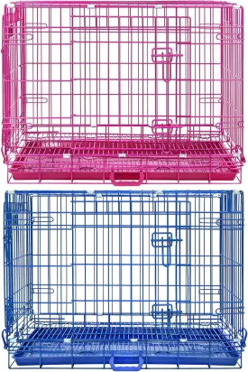 Homey Pet Dog Cage for Small Dogs, 30 Inch Dog Crates for Medium Dogs, Collapsible Nano-Coating Metal Wire Medium Dog Kennel Indoor with Removable Grid Tray, Double Doors, PINK30 BLUE30 Bundle