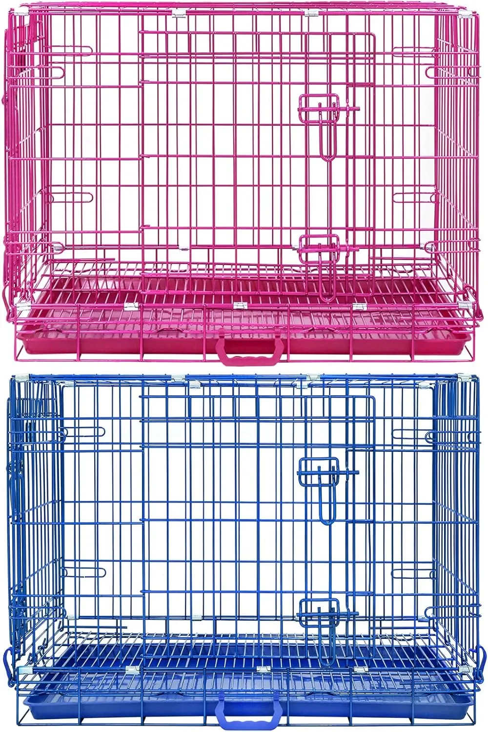 Homey Pet Dog Cage for Small Dogs, 30 Inch Dog Crates for Medium Dogs, Collapsible Nano-Coating Metal Wire Medium Dog Kennel Indoor with Removable Grid Tray, Double Doors, PINK30 BLUE30 Bundle