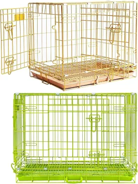 Homey Pet Dog Crates for Medium Dogs, Collapsible Small Dog Cage, Nano-Coated Metal Wire Puppy Kennel Indoor with Removable Floor Grid Tray, Double Doors Dual Locks, GOLD24 GREEN30 Bundle