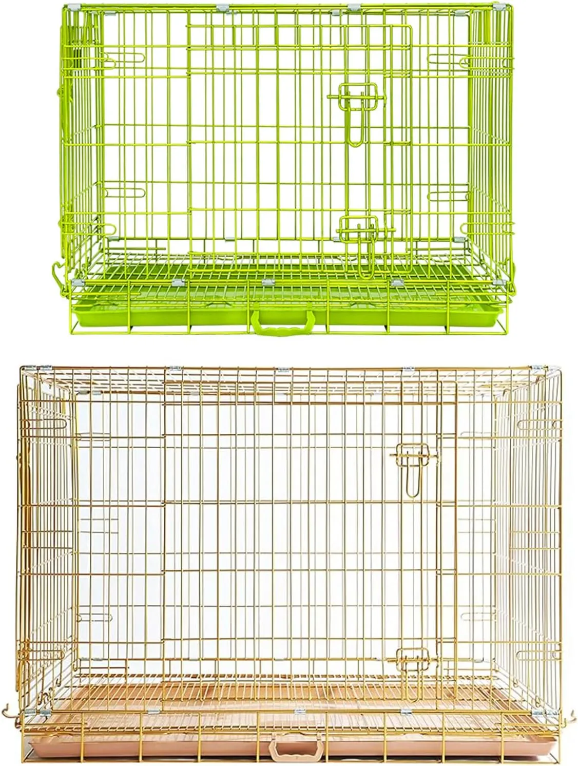 Homey Pet Large Dog Crate, Collapsible Dog Cage Medium Sized Dog, Nano-Coating Metal Wire XL Big Dog Kennel Indoor with Removable Floor Grid and Tray, Double Doors, GOLD42 GREEN30 Bundle