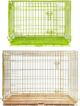 Homey Pet Large Dog Crate, Collapsible Dog Cage Medium Sized Dog, Nano-Coating Metal Wire XL Big Dog Kennel Indoor with Removable Floor Grid and Tray, Double Doors, GOLD42 GREEN30 Bundle