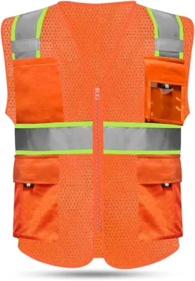 HYCOPROT High Visibility Mesh Safety Reflective Vest with Pockets and Zipper, Meets ANSI/ISEA Standards