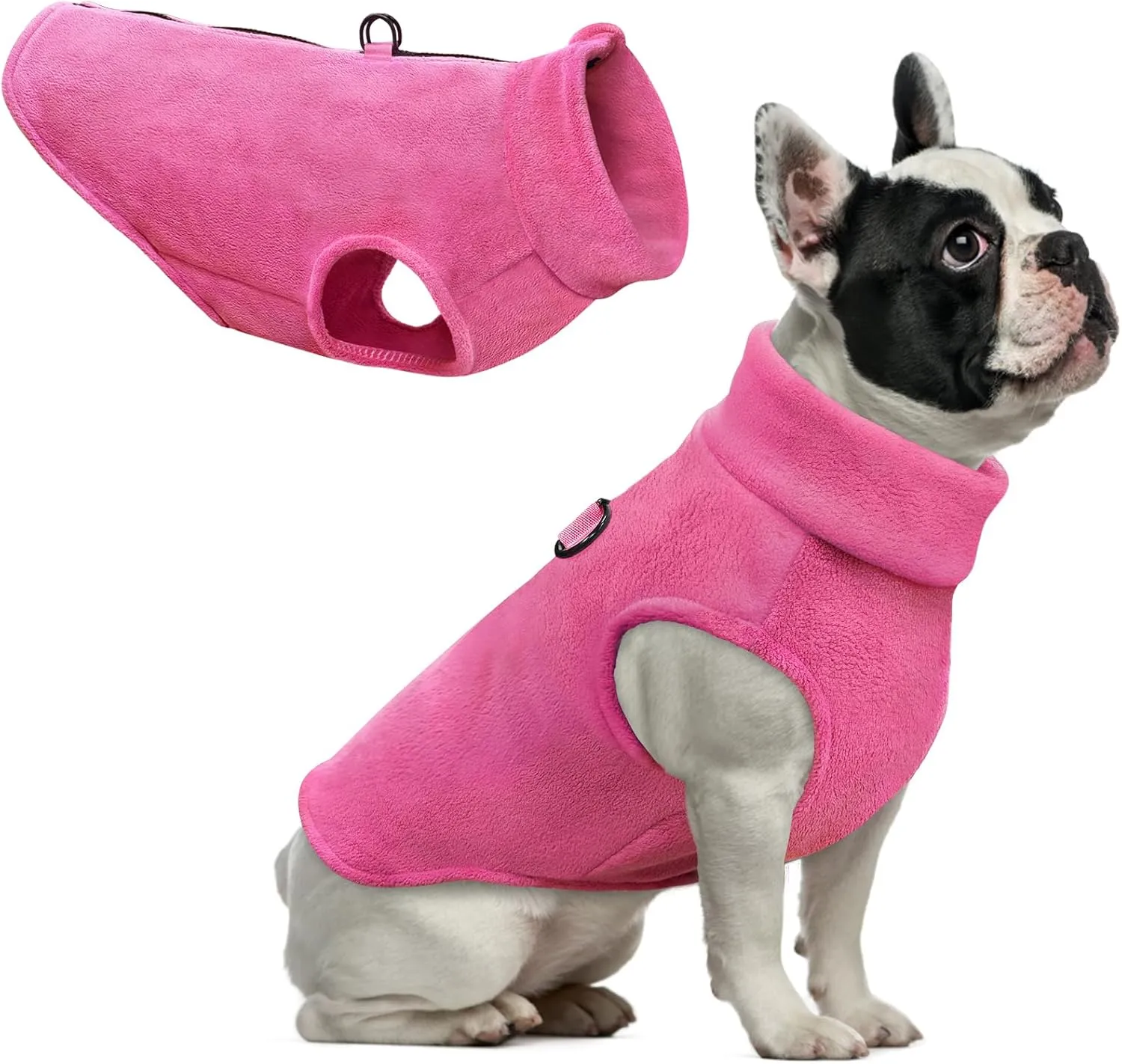 Idepet Dog Fleece Vest Sweater Zip Up Warm Pullover Dogs Jacket with D-Ring Leash Winter Cold Weater Coat Pet Sweatershirt Clothes Hoodie for Small Medium Dogs Boy Girl (Rose Red, XL)