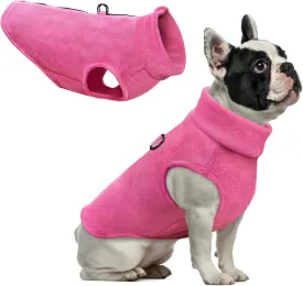 Idepet Dog Fleece Vest Sweater Zip Up Warm Pullover Dogs Jacket with D-Ring Leash Winter Cold Weater Coat Pet Sweatershirt Clothes Hoodie for Small Medium Dogs Boy Girl (Rose Red, XL)