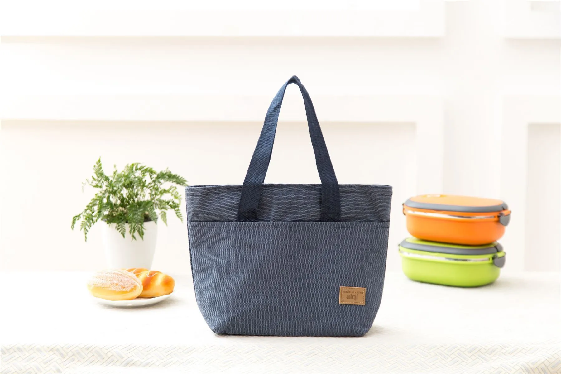 Insulated Tote Canvas Thermal Lunch Bag - Blue