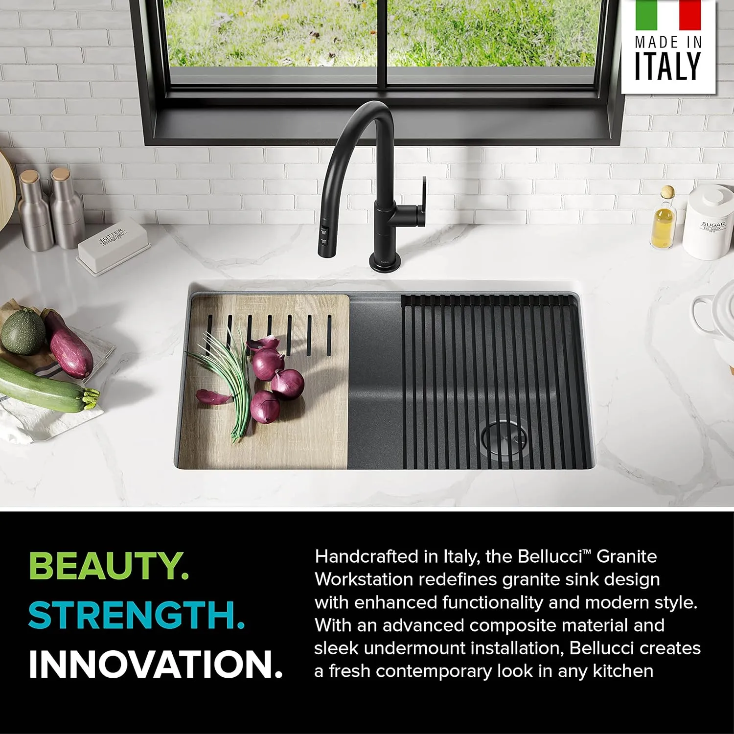 KRAUS Kitchen Sink Bellucci 30 Undermount Workstation Granite, Metallic Gray, Accessories, KGUW2-30MGR