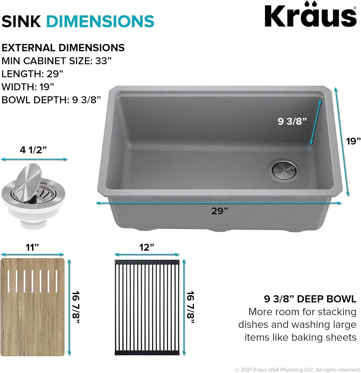KRAUS Kitchen Sink Bellucci 30 Undermount Workstation Granite, Metallic Gray, Accessories, KGUW2-30MGR