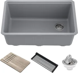 KRAUS Kitchen Sink Bellucci 30 Undermount Workstation Granite, Metallic Gray, Accessories, KGUW2-30MGR