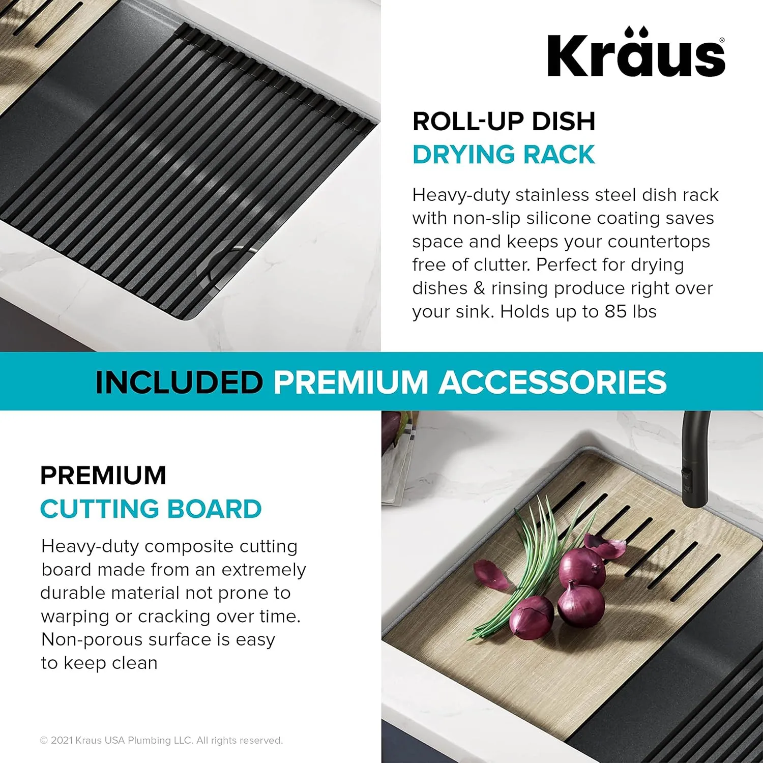 KRAUS Kitchen Sink Bellucci 30 Undermount Workstation Granite, Metallic Gray, Accessories, KGUW2-30MGR