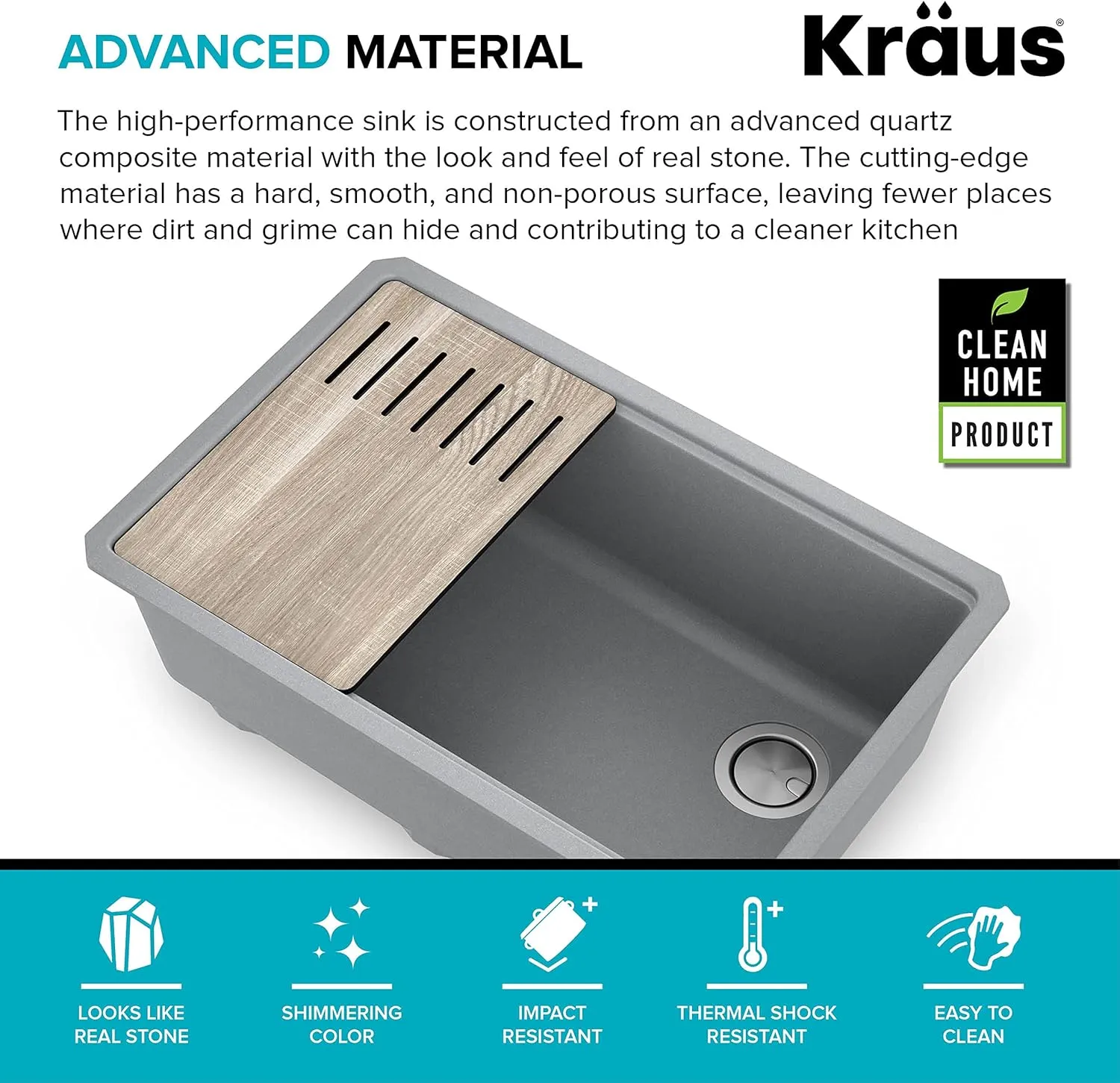 KRAUS Kitchen Sink Bellucci 30 Undermount Workstation Granite, Metallic Gray, Accessories, KGUW2-30MGR