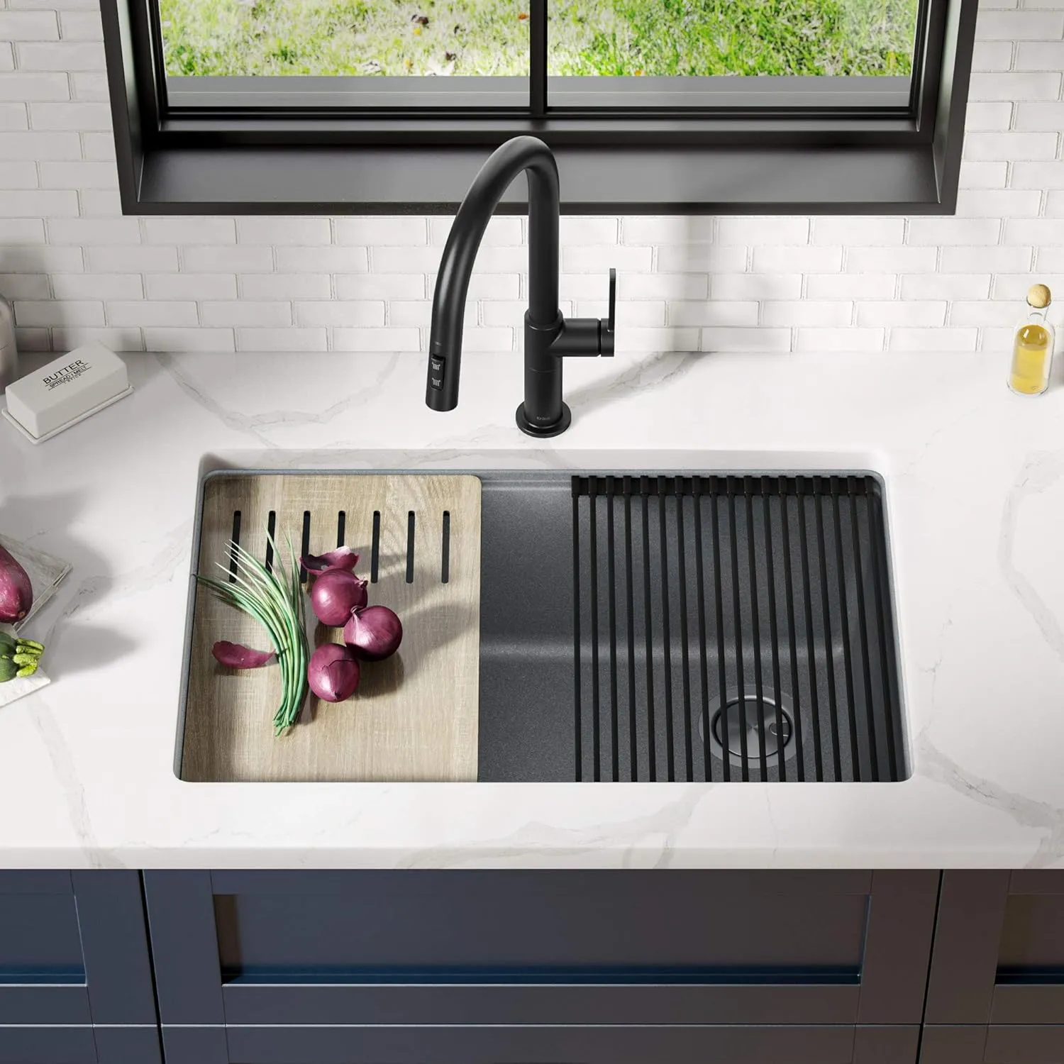 KRAUS Kitchen Sink Bellucci 30 Undermount Workstation Granite, Metallic Gray, Accessories, KGUW2-30MGR