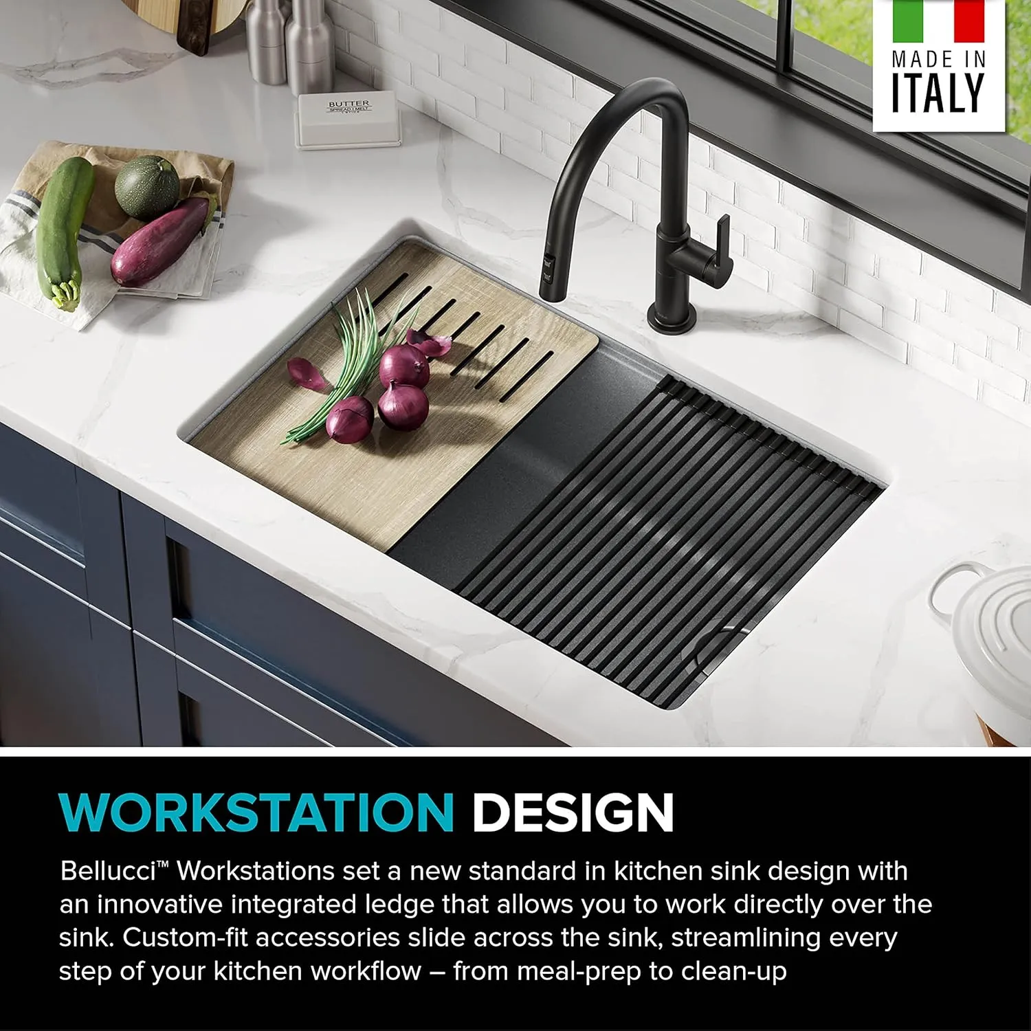 KRAUS Kitchen Sink Bellucci 30 Undermount Workstation Granite, Metallic Gray, Accessories, KGUW2-30MGR