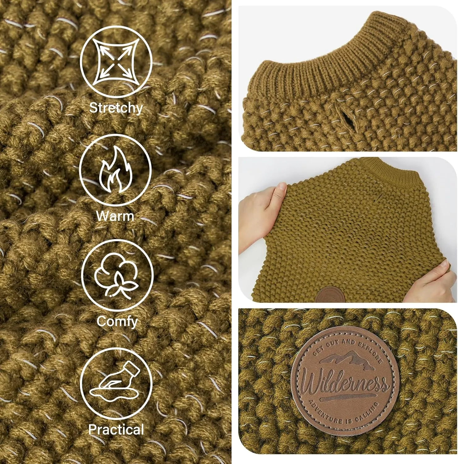 KYEESE Dog Sweater Warm Pet Sweater Medium Size Pets Comfy Pets Coats Stretchy Dog Sweater for Medium Dogs Boy Medium Pet Sweater with Reflective Yarn Pullover Dogs Clothes, Brown, XL