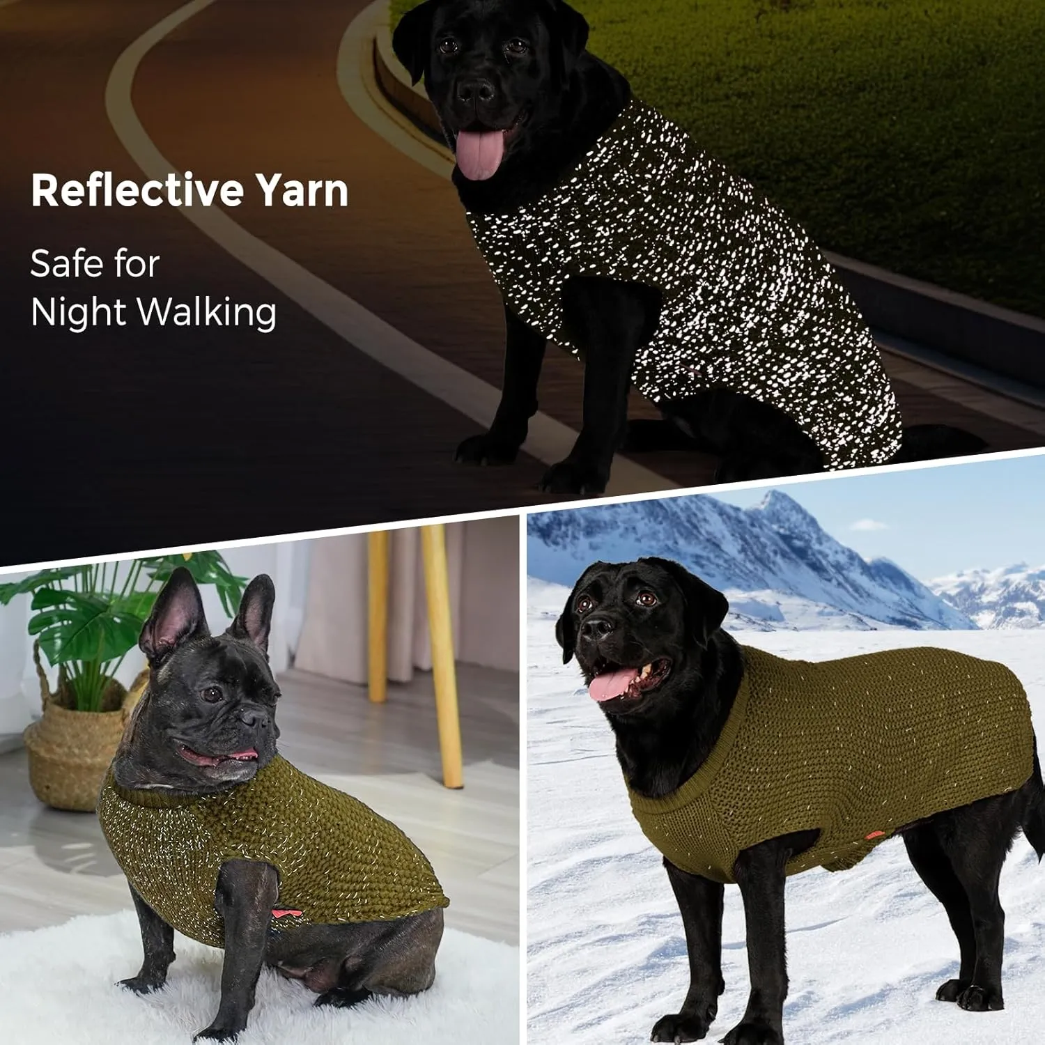 KYEESE Dog Sweater Warm Pet Sweater Medium Size Pets Comfy Pets Coats Stretchy Dog Sweater for Medium Dogs Boy Medium Pet Sweater with Reflective Yarn Pullover Dogs Clothes, Brown, XL