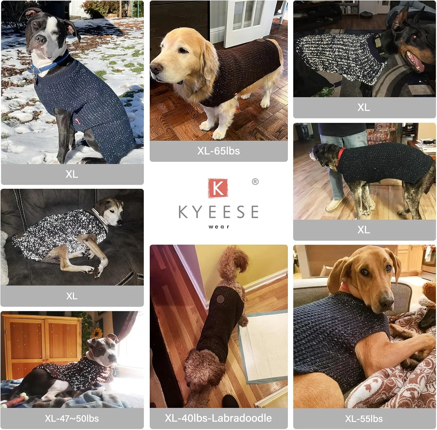 KYEESE Dog Sweater Warm Pet Sweater Medium Size Pets Comfy Pets Coats Stretchy Dog Sweater for Medium Dogs Boy Medium Pet Sweater with Reflective Yarn Pullover Dogs Clothes, Brown, XL