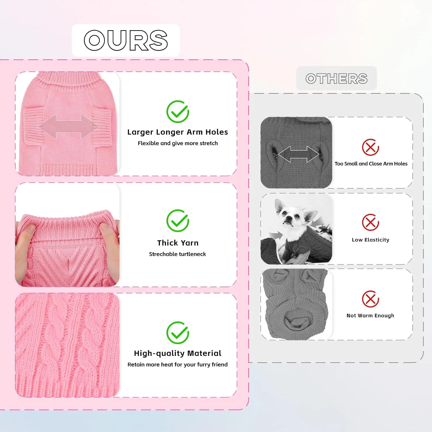 Large Dog Sweater, Thermal Knitted Dog Sweater for Cold Weather,Turtleneck Long Sleeve Cable Knitwear, Large Solid Pullover Pet Sweater for Medium Large Dogs SM Pink