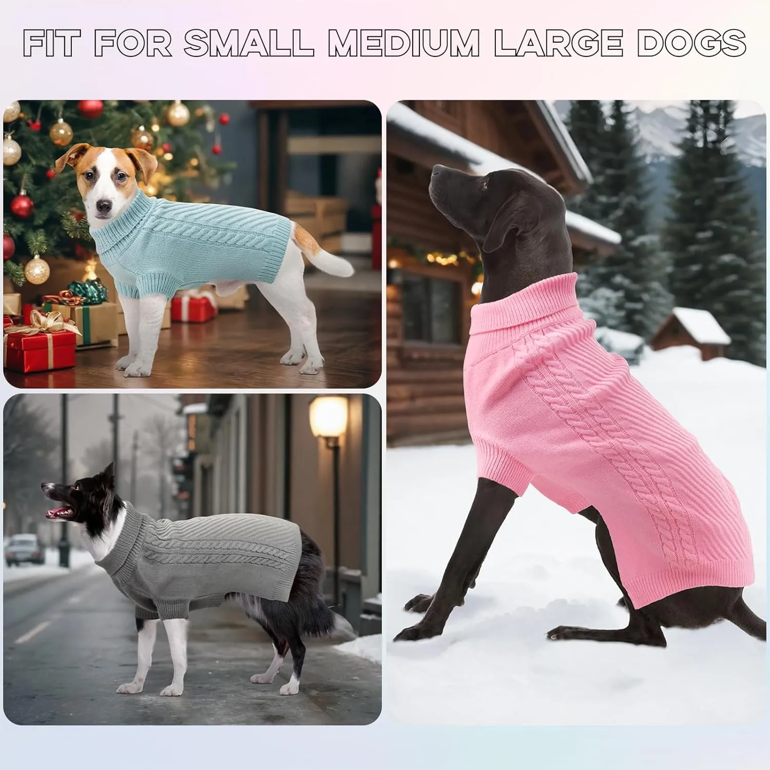 Large Dog Sweater, Thermal Knitted Dog Sweater for Cold Weather,Turtleneck Long Sleeve Cable Knitwear, Large Solid Pullover Pet Sweater for Medium Large Dogs SM Pink