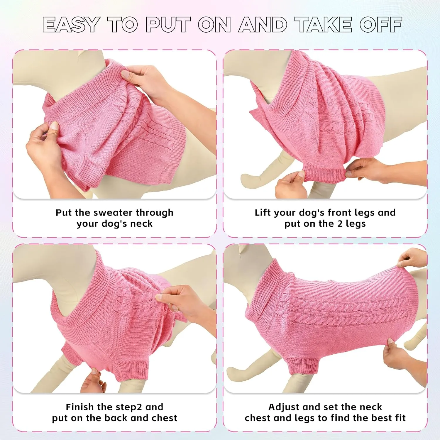 Large Dog Sweater, Thermal Knitted Dog Sweater for Cold Weather,Turtleneck Long Sleeve Cable Knitwear, Large Solid Pullover Pet Sweater for Medium Large Dogs SM Pink