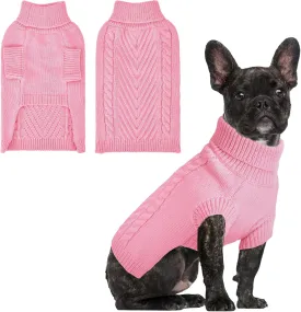 Large Dog Sweater, Thermal Knitted Dog Sweater for Cold Weather,Turtleneck Long Sleeve Cable Knitwear, Large Solid Pullover Pet Sweater for Medium Large Dogs SM Pink