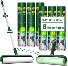 Large Lint Rollers for Pet Hair, Floor Lint Roller with 9.45 in Giant Lint Roller Refill 360 Sheets Total, Extendable Handle Sticky Rollers for Floor, Carpet, Furniture, Clothing & Couch (Green)