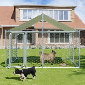 Large Outdoor Dog Kennel with Roof Heavy Duty Dog Kennel House, Galvanized Chain Link Dog Runs Pet Playpen with Waterproof UV-Resistant Cover and Secure Lock