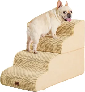 Made4Pets Dog Stairs Ramp for Bed, 4-Step Dog Steps for High Bed Couch Sofa Climbing, 35D Foam Pet Steps for Small Dogs and Cats, Non-Slip Bottom Pet Stairs, Tan