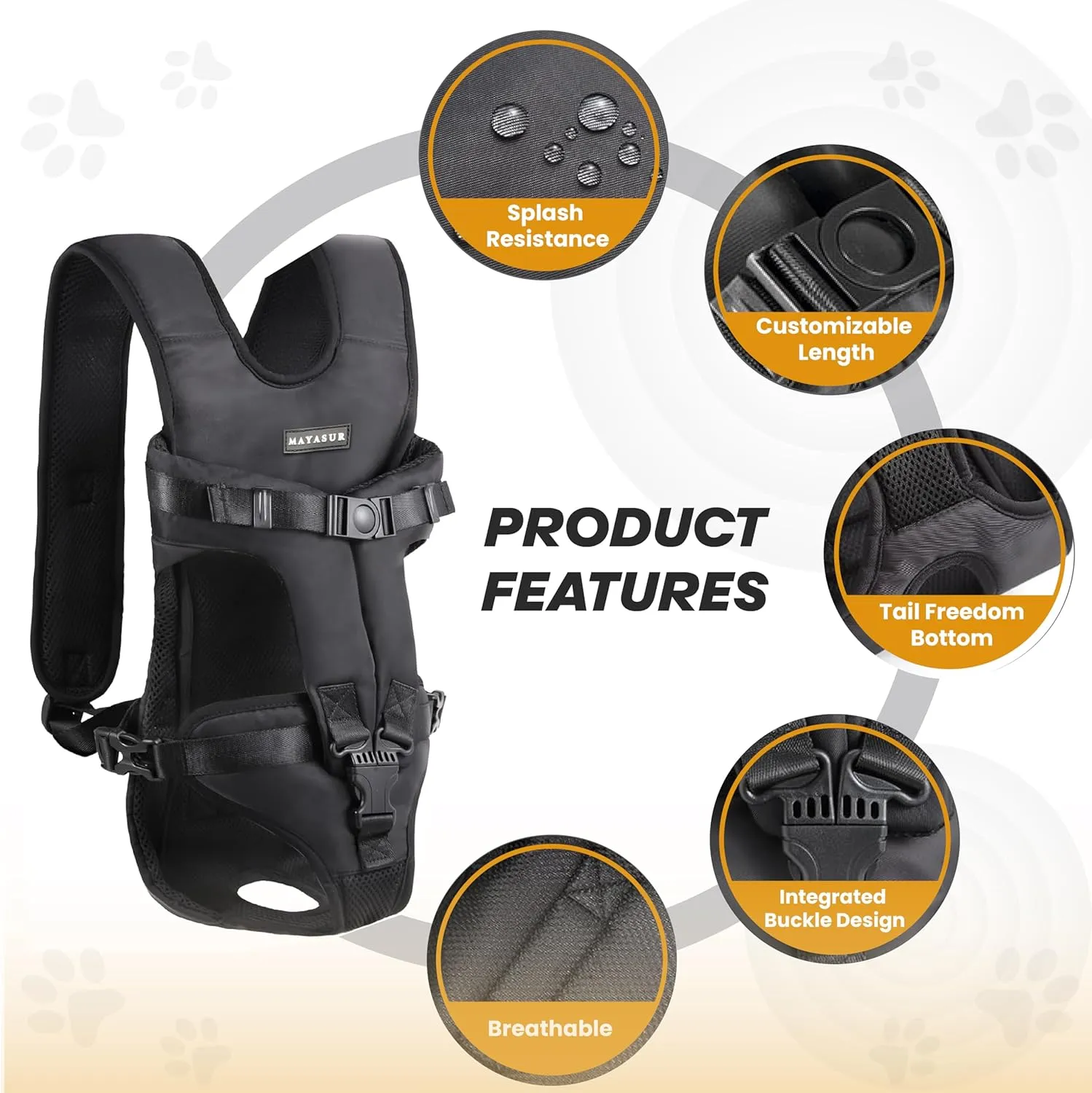 MAYASUR Pet Front Dog Carrier Backpacks, Adjustable Dog Backpack Carrier, Legs Out Easy-fit Dog Chest Carrier for Small to X Large Dogs, Dog Front Carrier for Hiking, Cycling (Black, Medium)